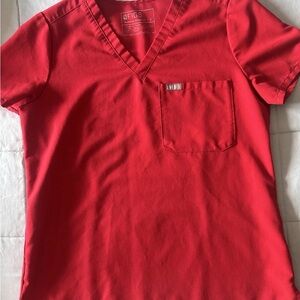 Figs Catarina V-Neck Scrub Top in Red